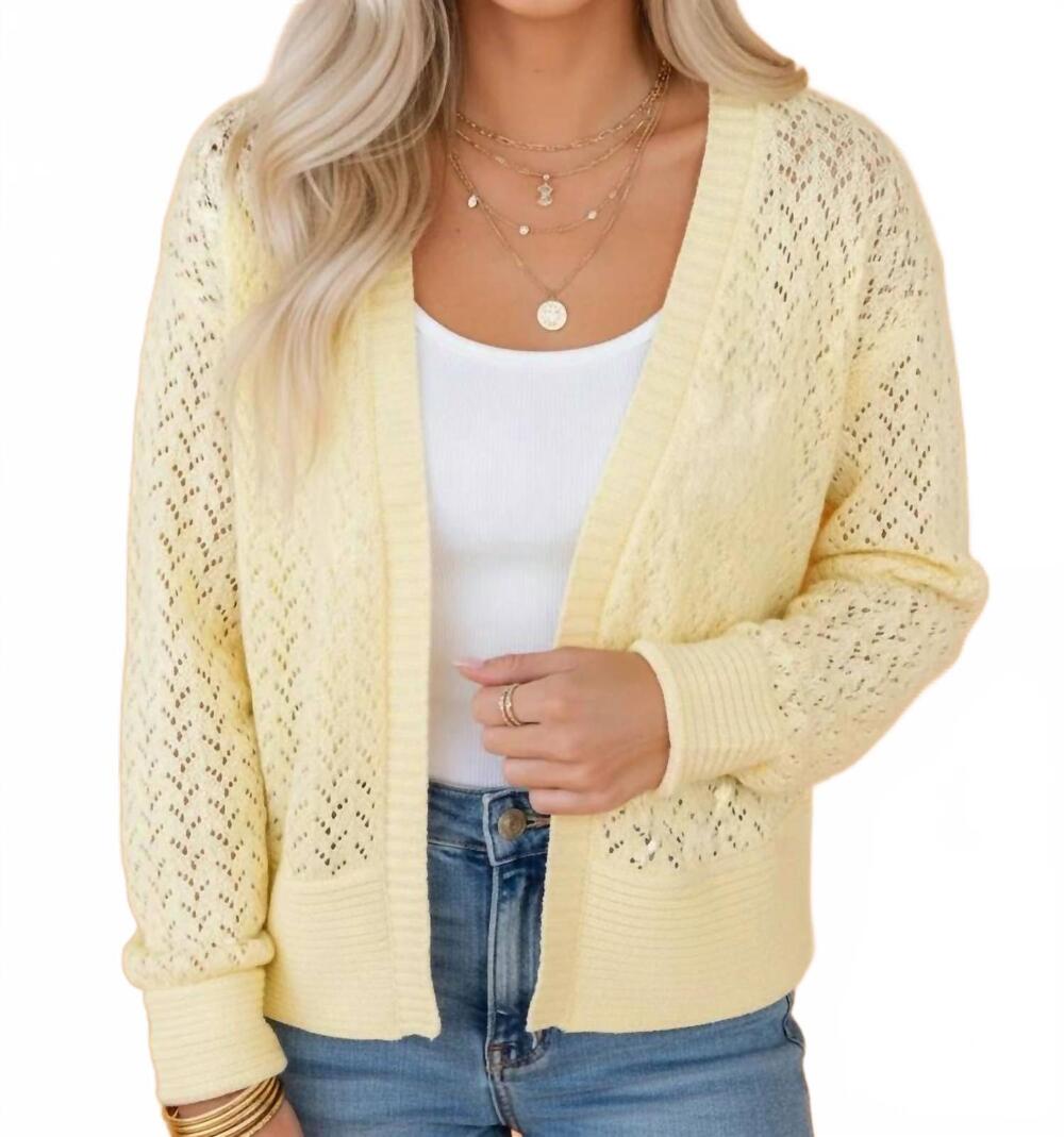 NEW PRETTY BASH open-front long sleeves cardigan in yellow cream